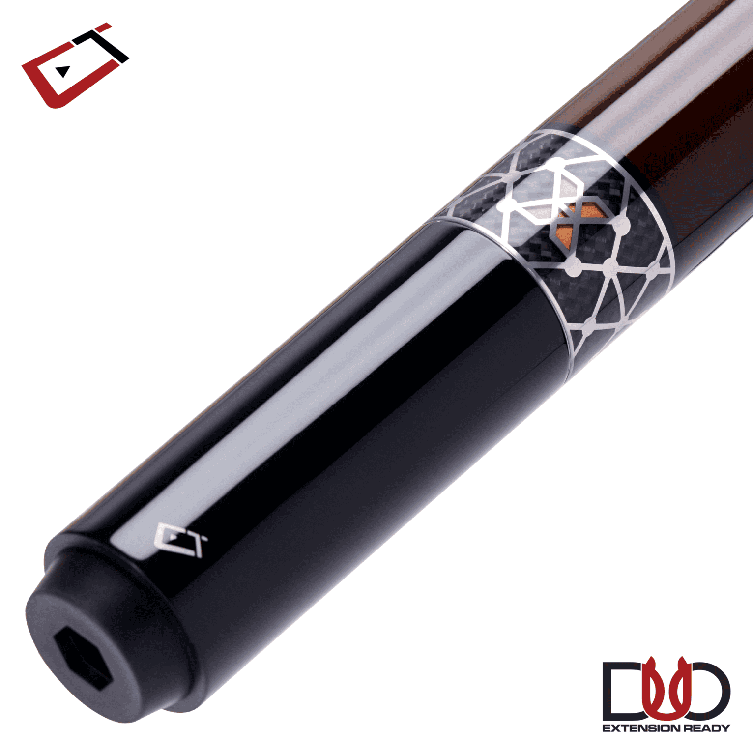 BAGUETTE DE BILLARD CUETEC CYNERGY BRUN ET ARGENT X AMBRE AVEC WRAP EN POLYMÈRE PERFORÉ 11.8MM 19OZ