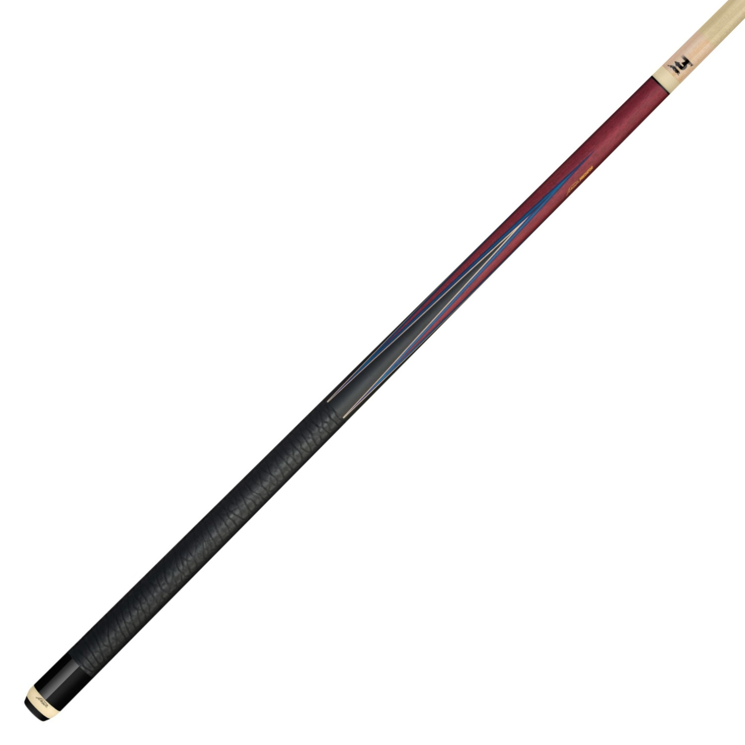 BAGUETTE DE BILLARD PREDATOR SNEAKY PETE 4 POINTES - VIOLET / BLEU - WRAP EN CUIR AVEC MOTIFS D'ÉLÉPHANTS (FLÈCHE NON INCLUSE)