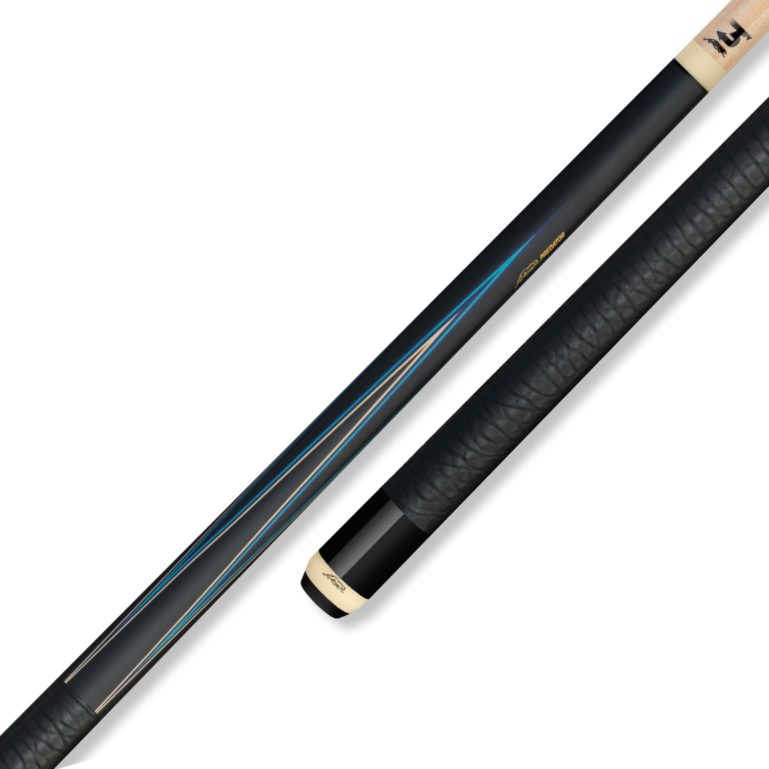 BAGUETTE DE BILLARD PREDATOR SNEAKY PETE 8 POINTES - NOIR ET BLEU - WRAP EN CUIR AVEC MOTIFS D'ÉLÉPHANTS (FLÈCHE NON INCLUSE)