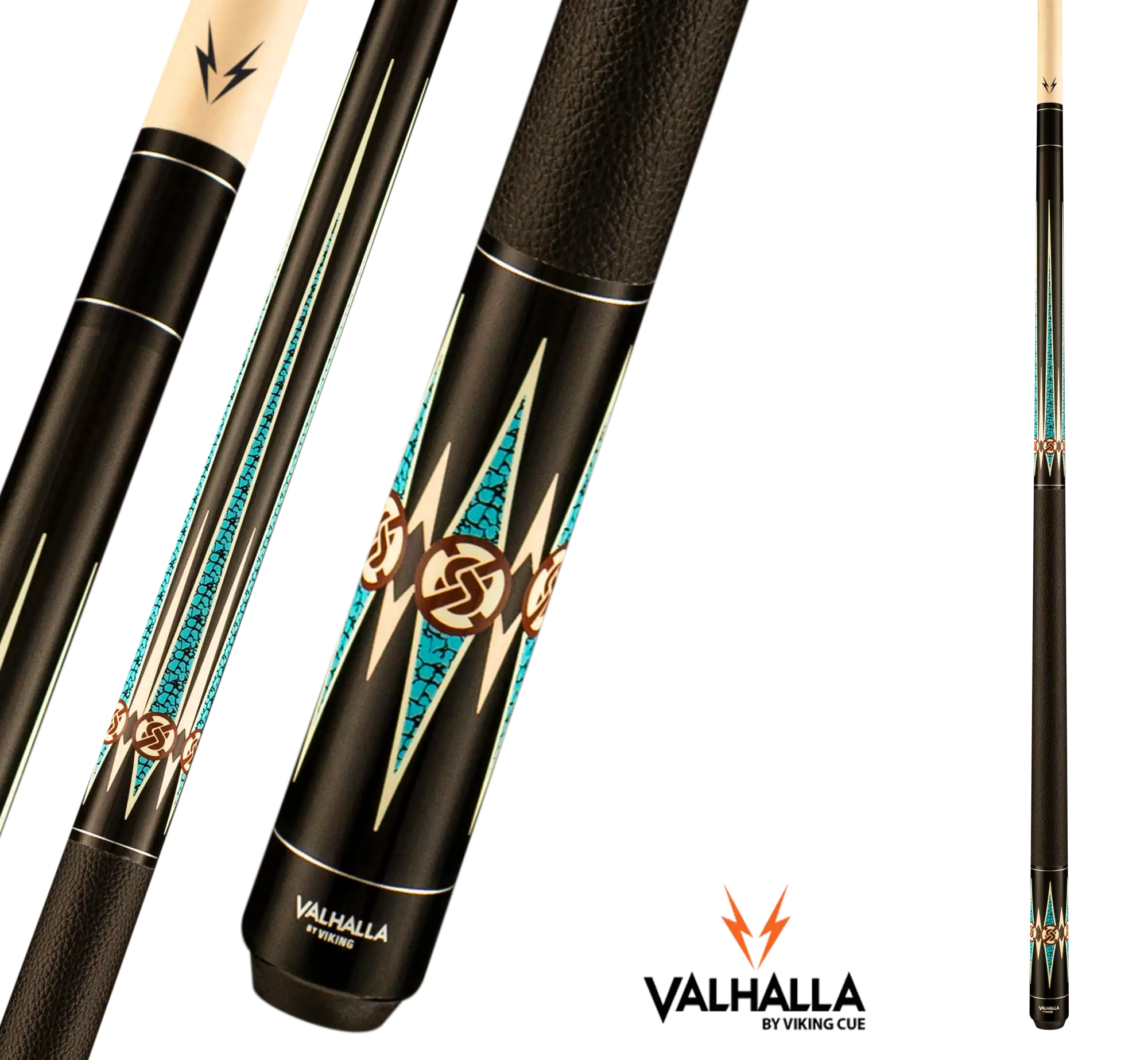 VIKING VALHALLA VA704 POOL CUE BLACK AND TURQUOISE LEATHER WRAP