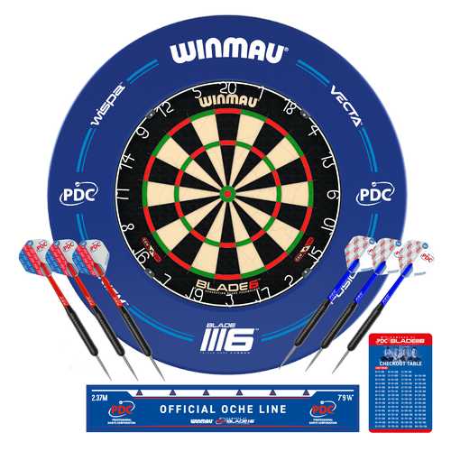 WINMAU® PDC SURROUND BLADE 6 DARTBOARD & BRASS DARTS COMBO SET