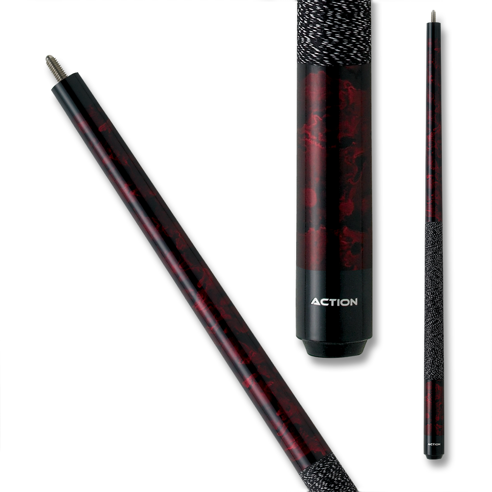 BAGUETTE DE BILLARD ACTION JR09 52" GRIP TOURBILLON NOIR ET ROUGE 12MM 19OZ