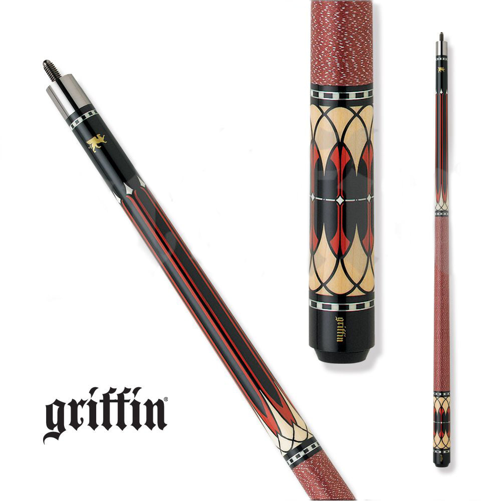 GRIFFIN POOL CUE GR31 LINEN WRAP BLACK AND BEIGE AND RED 13MM 19OZ