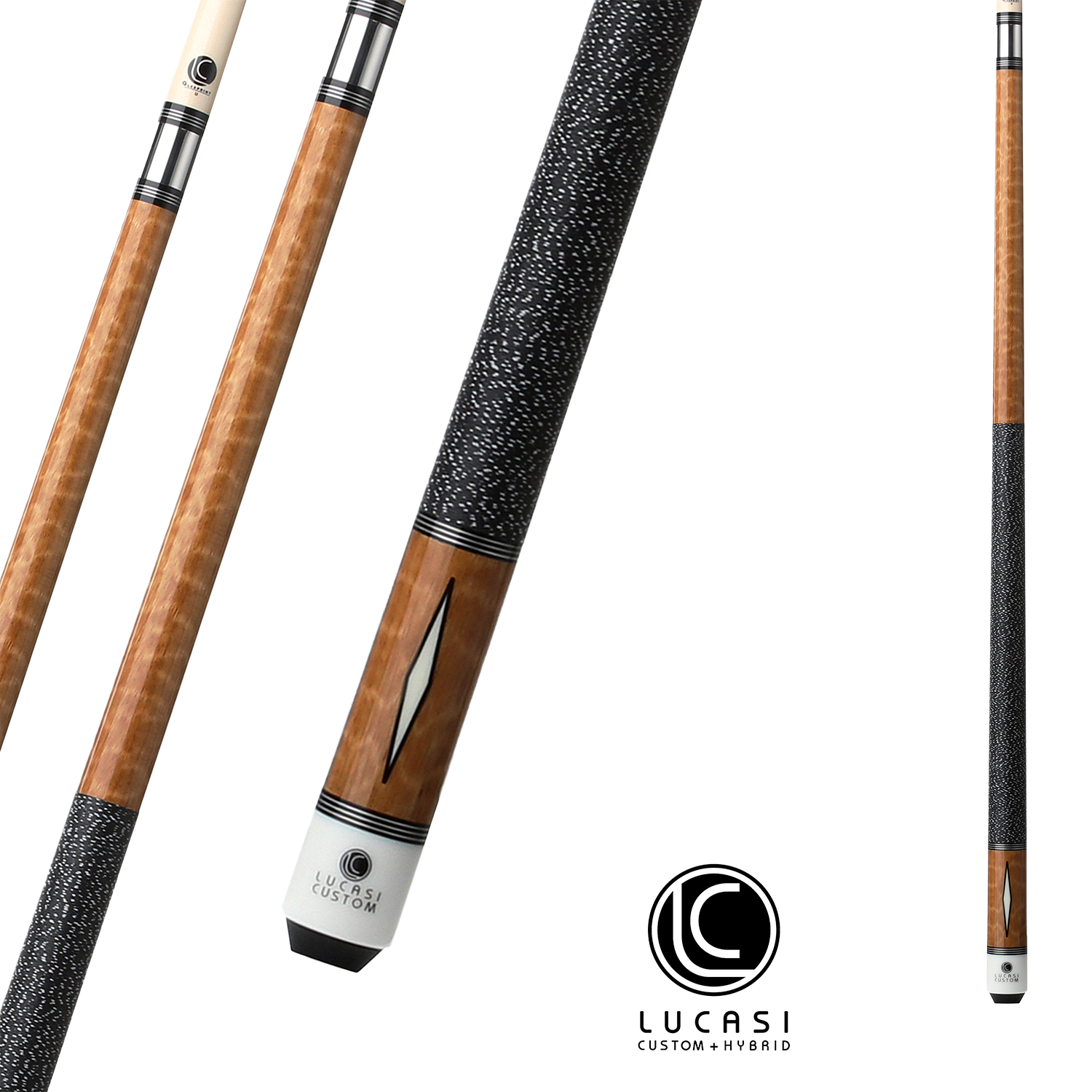 LUCASI POOL CUE CUSTOM EXOTIC APITONG DIAMOND SERIES CUE 13MM 19OZ WITH WRAP