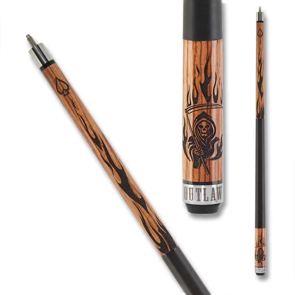 OUTLAW POOL CUE OL50 THUNDER FLAME REAPER WOOD AND BLACK 13MM 19OZ