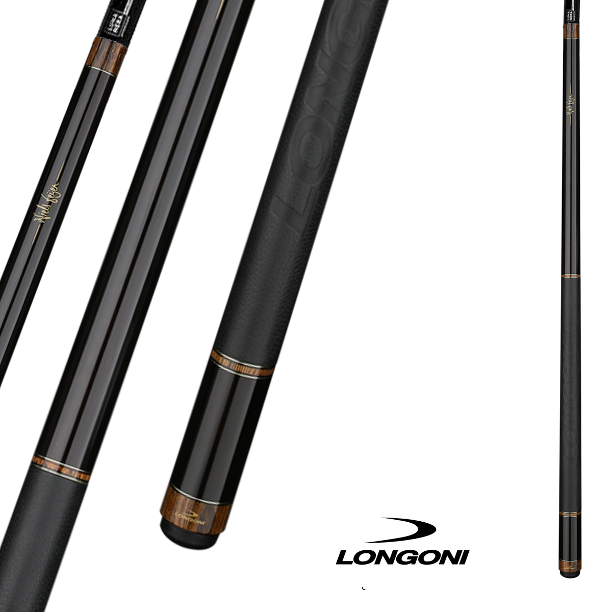 LONGONI POOL CUE SPARKLE LEATHER WRAP S30 - SHAFT BLACK/WOOD 12.5MM 19OZ
