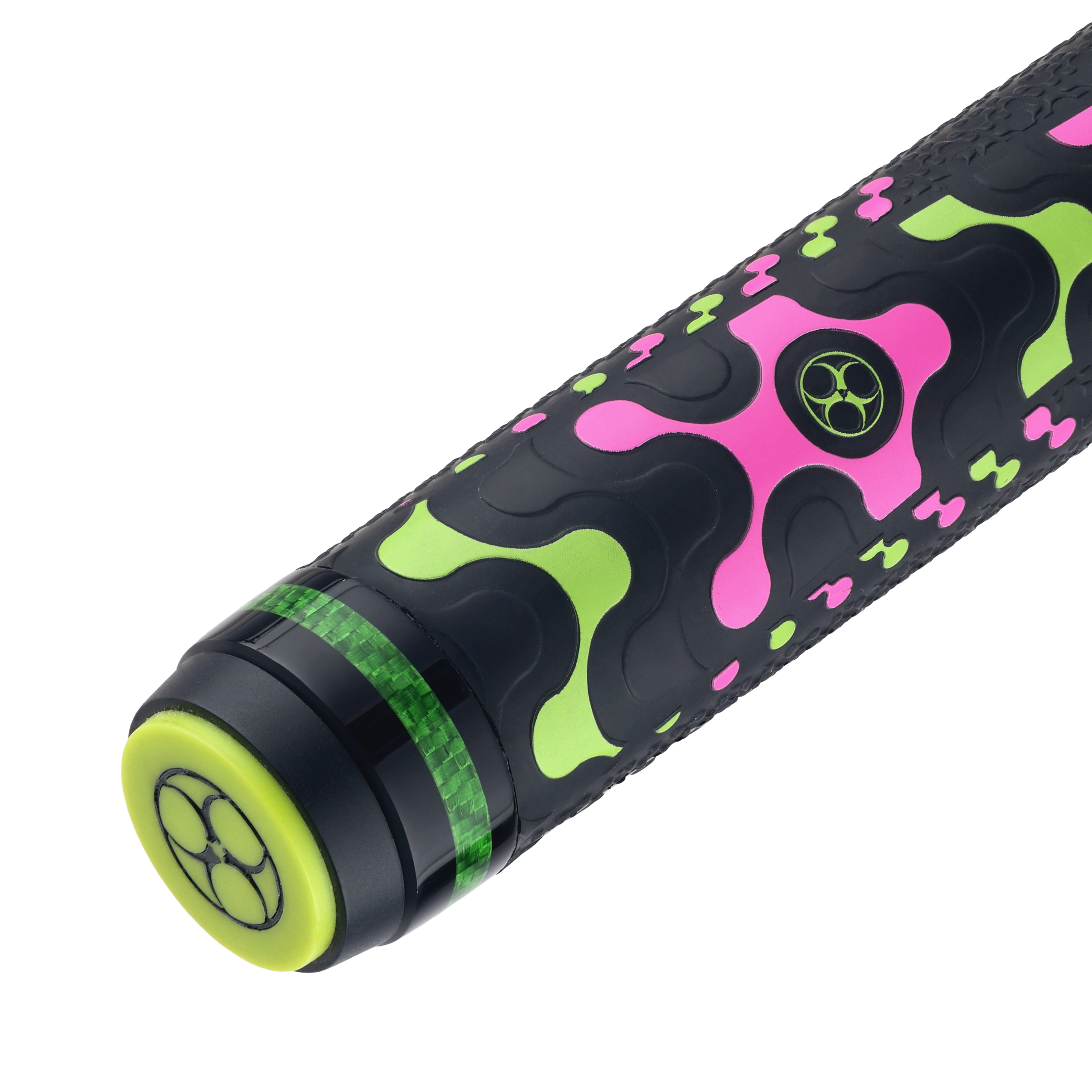 POISON VX BREAK/JUMP CUE WITH VENOM CARBON FIBER SHAFT - GREEN/PINK - TRI-COLOR GTX PATTERN WRAP 13MM 19OZ