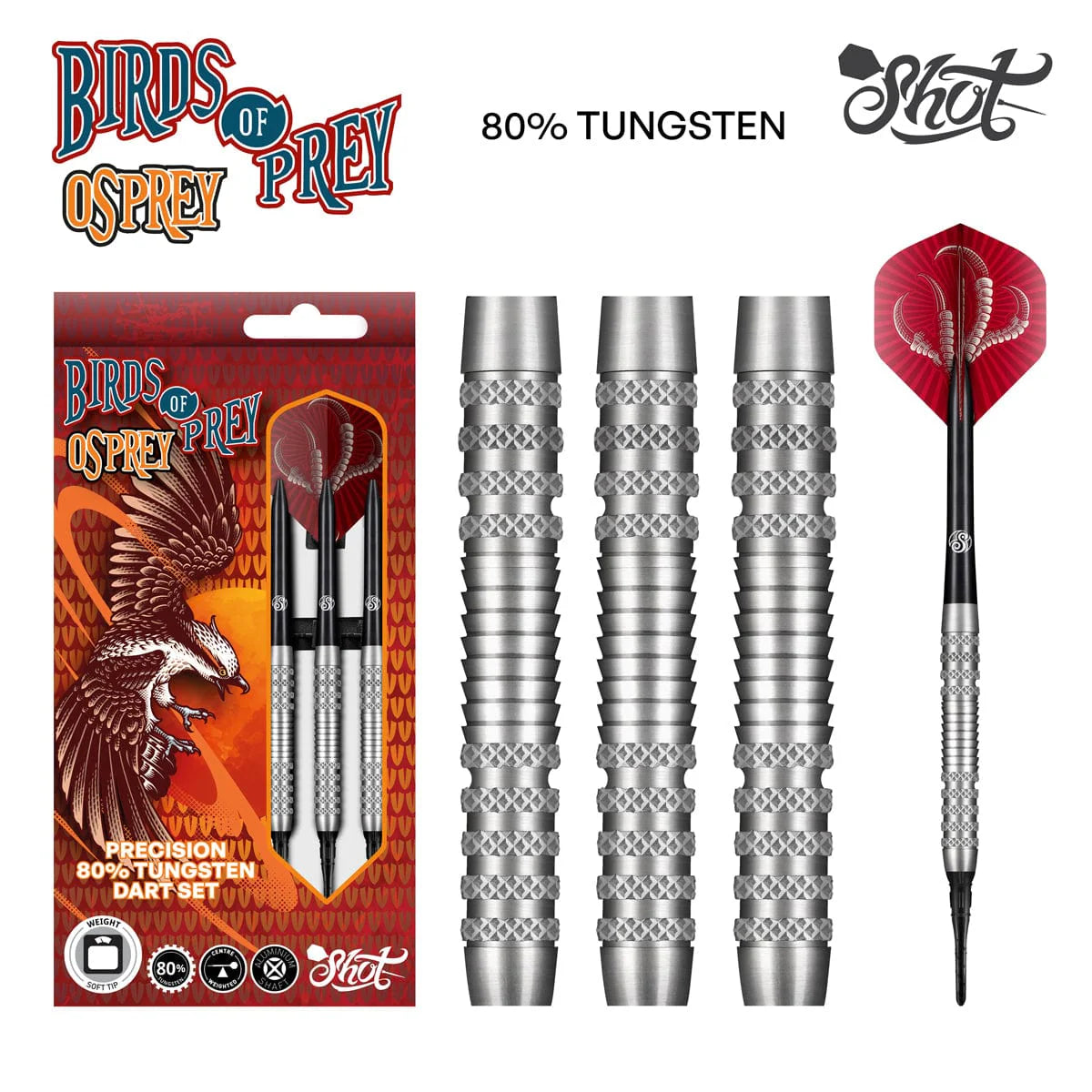 FLÉCHETTES SHOT BIRDS OF PREY OSPREY EMBOUT SOUPLE - BARREAUX EN TUNGSTÈNE À 80%