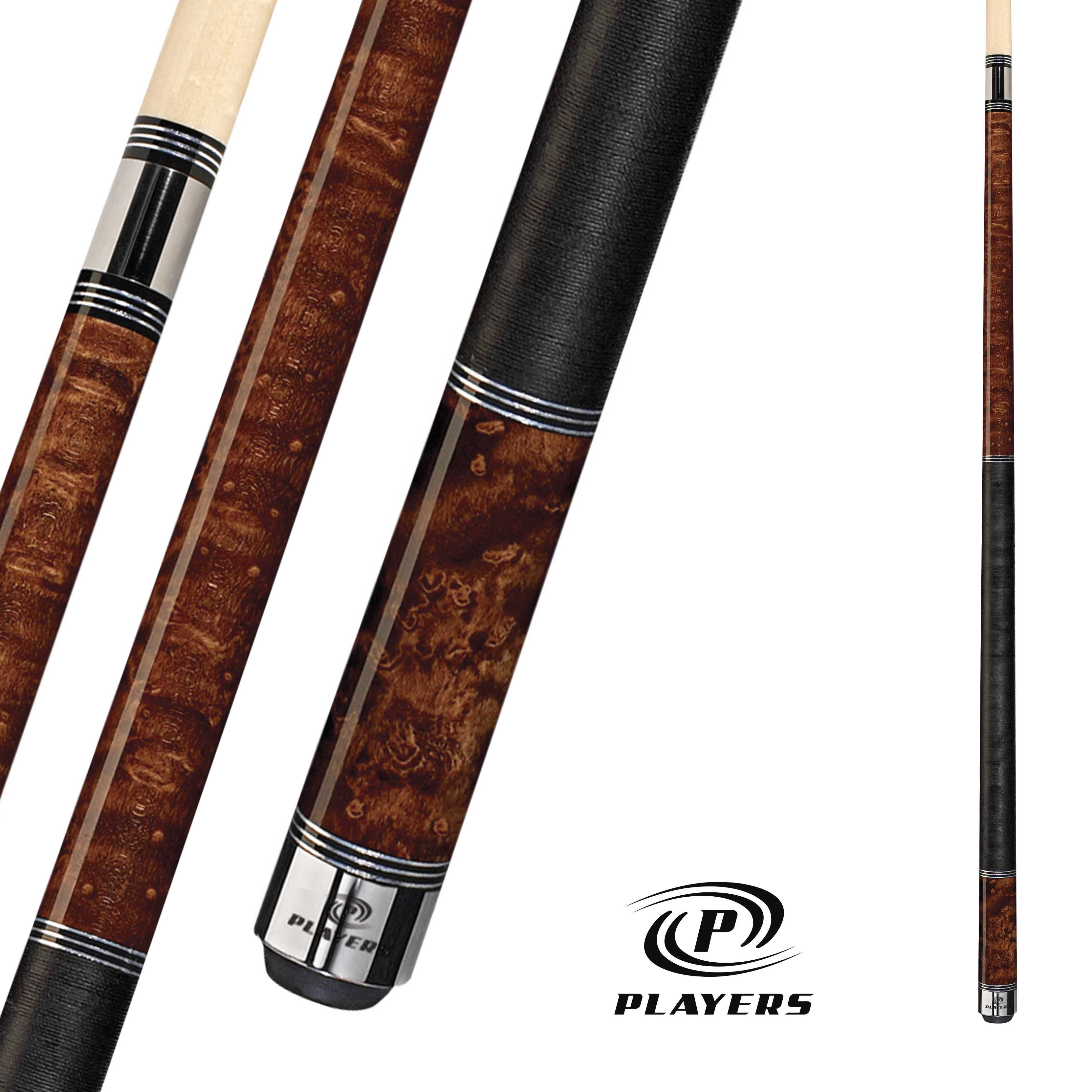 PLAYERS POOL CUE NUTMEG BIRDSEYE BLACK LINEN WRAP 13MM 19OZ