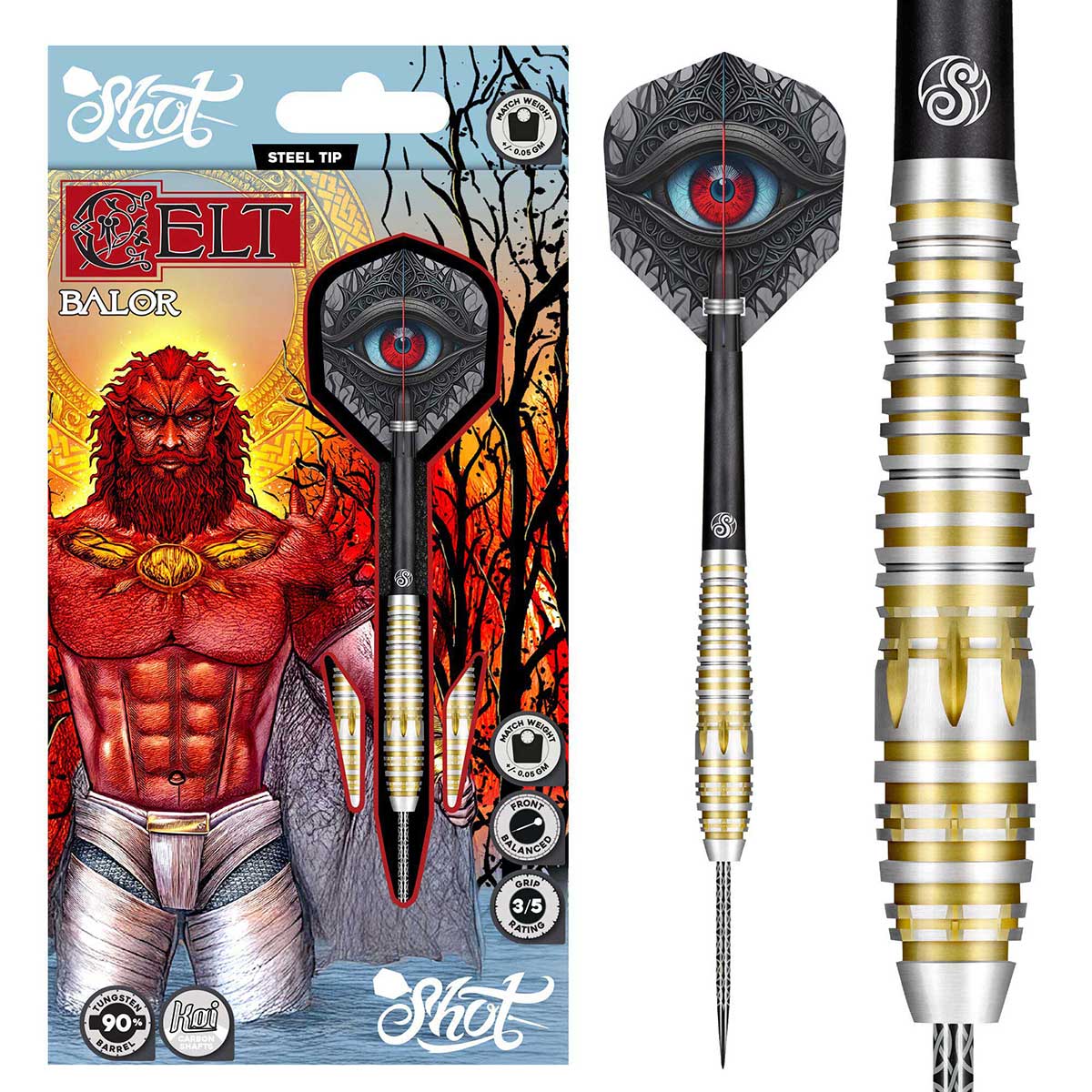 SHOT CELT BALOR STEEL TIP DART SET - 90% TUNGSTEN DART BARRELS