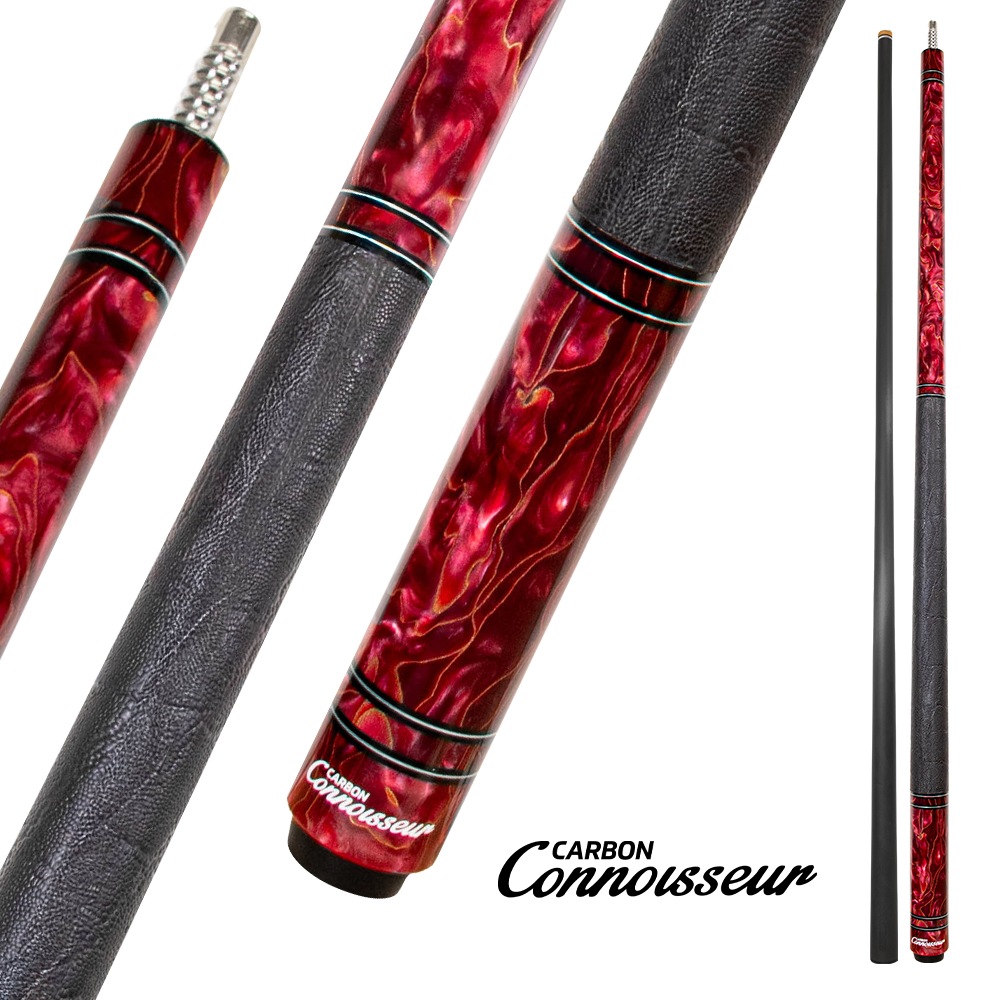 CONNOISSEUR RESIN INDESCENT 2-PIECES CUE - CARBON FIBER SHAFT RED/BLACK/GOLD 12.5MM 19OZ