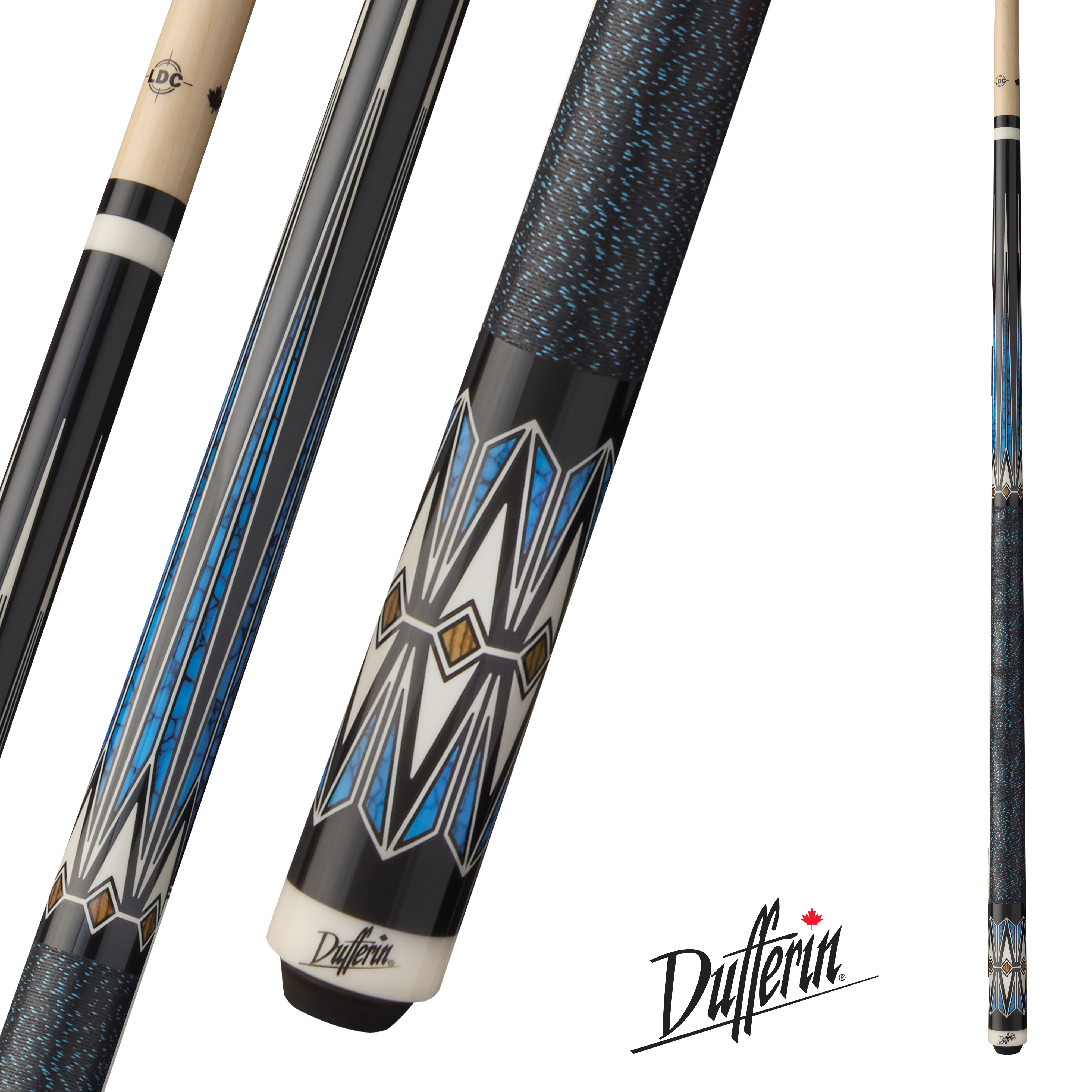 BAGUETTE DE BILLARD DUFFERIN AZURE WAVE D-508 NOIRE ET BLEUE GRIP LIN 13MM 19OZ