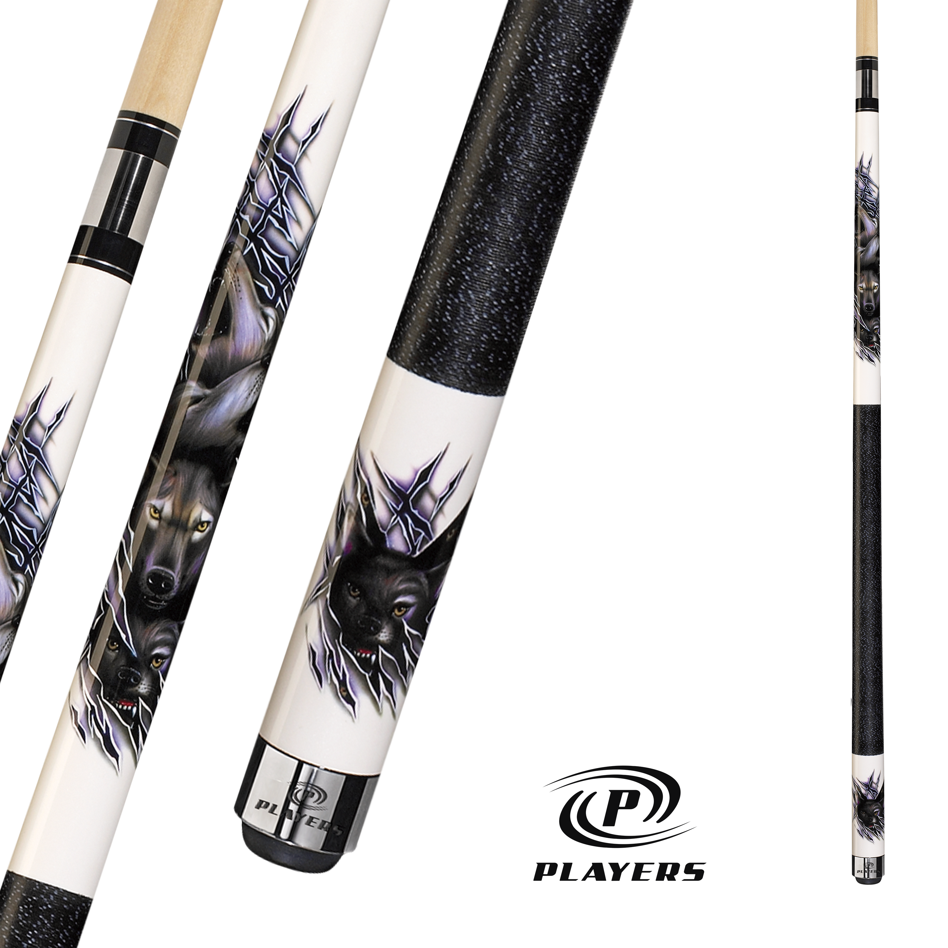 PLAYERS POOL CUE ARTIC WOLF WHITE AND BLACK LINEN WRAP 13MM 19OZ