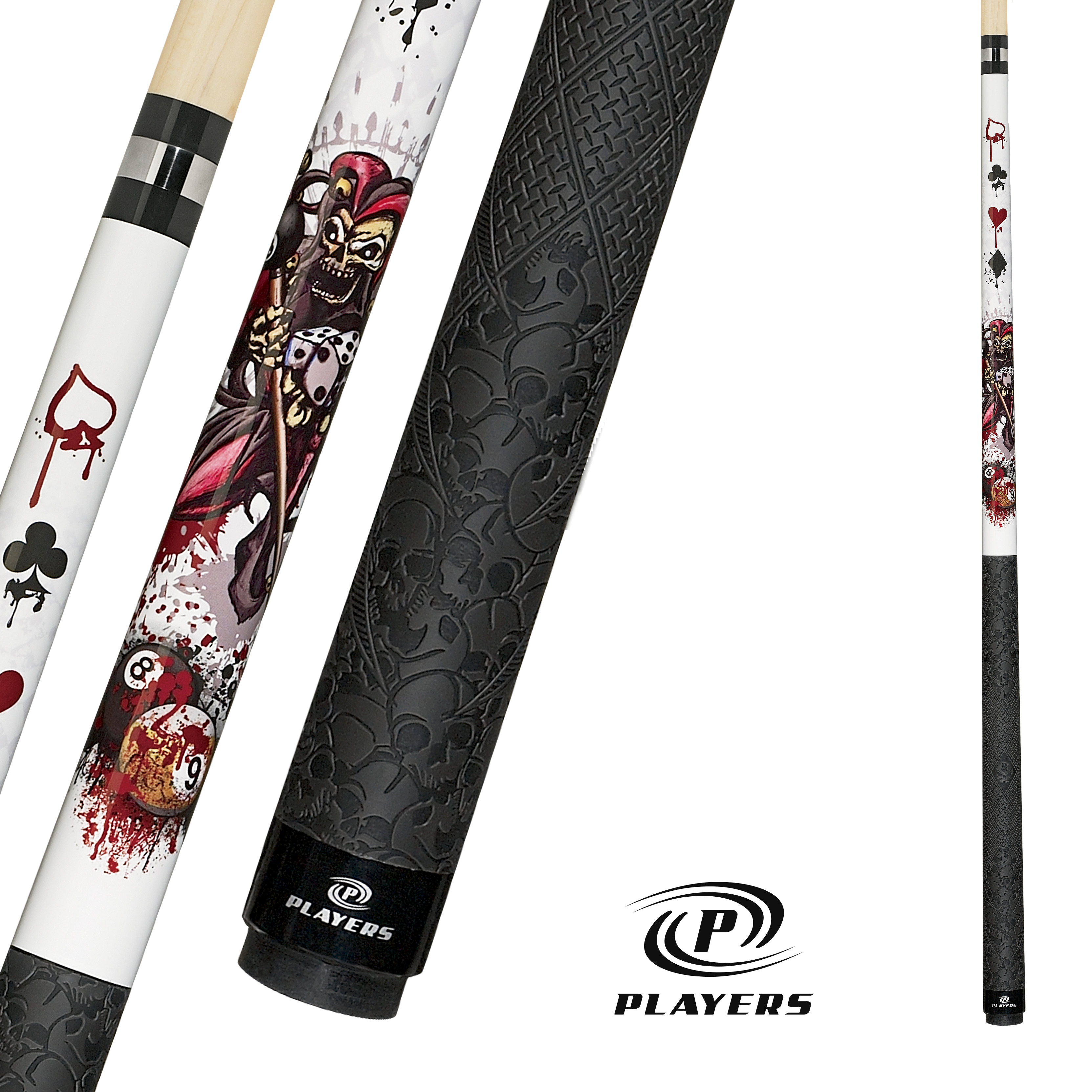 PLAYERS POOL CUE JESTER WHITE AND RED SPORT WRAP 13MM 19OZ