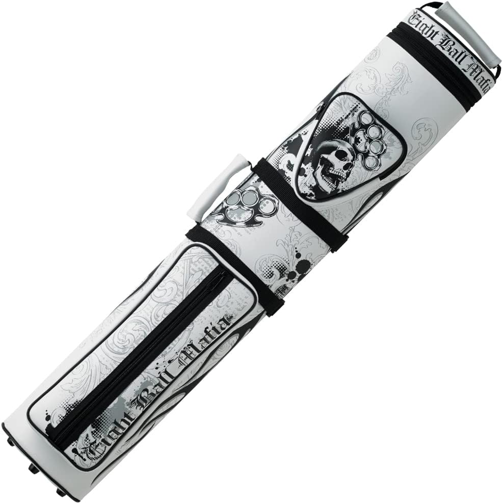 EIGHT BALL MAFIA EBMC35E 3X5 HARD CUE CASE - WHITE/BLACK WITH SKULL AND TRIBAL DESIGN