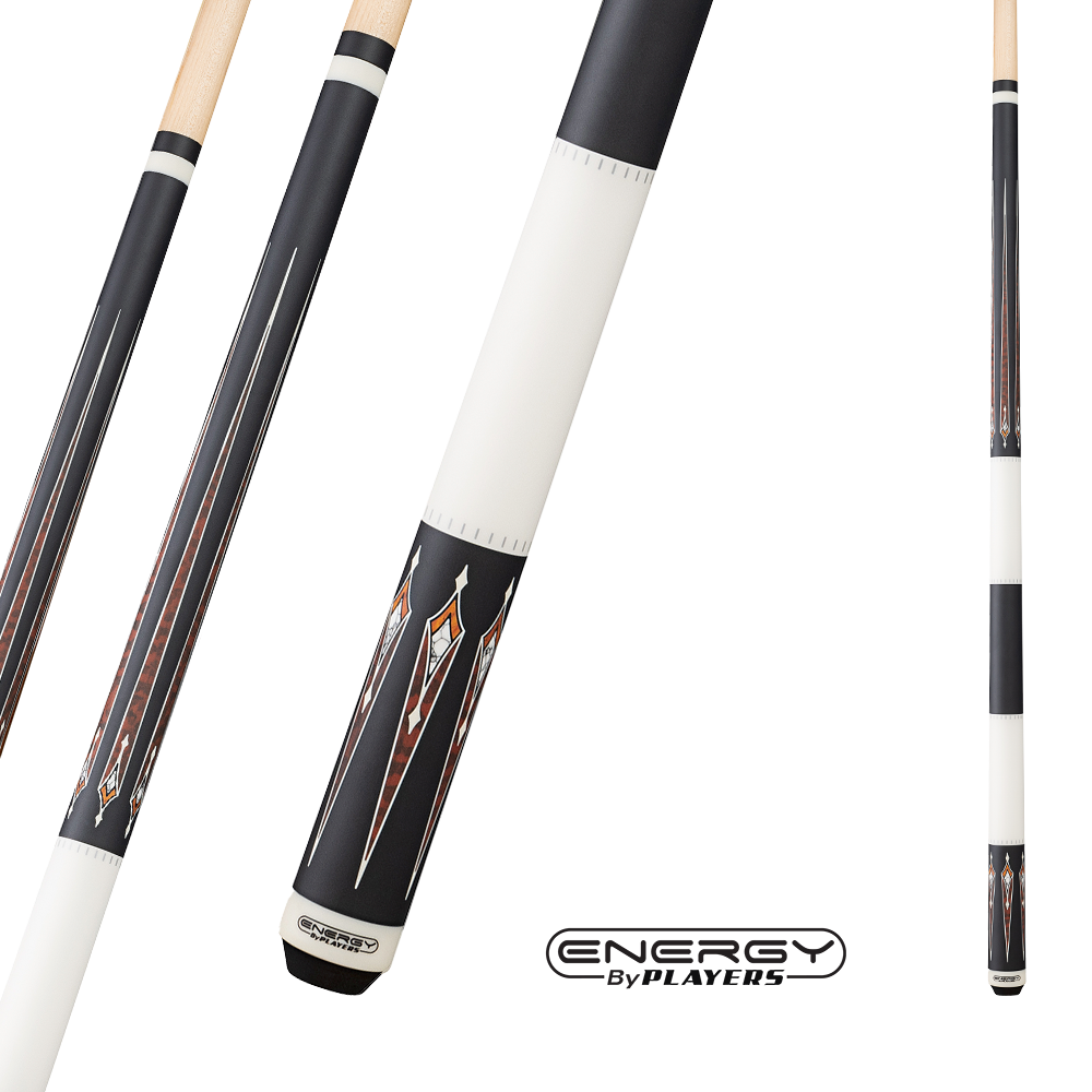 PLAYERS ENERGY POOL CUE WHITE AND BLACK NO WRAP 13MM 19OZ