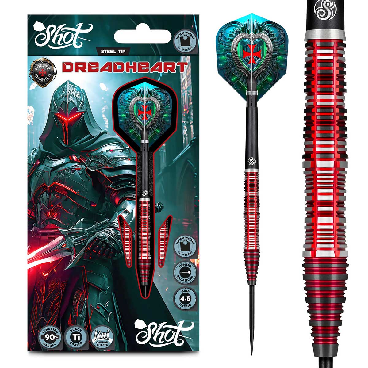 SHOT FUTURE KNIGHTS DREADHEART STEEL TIP DART SET - 90% TUNGSTEN BARRELS