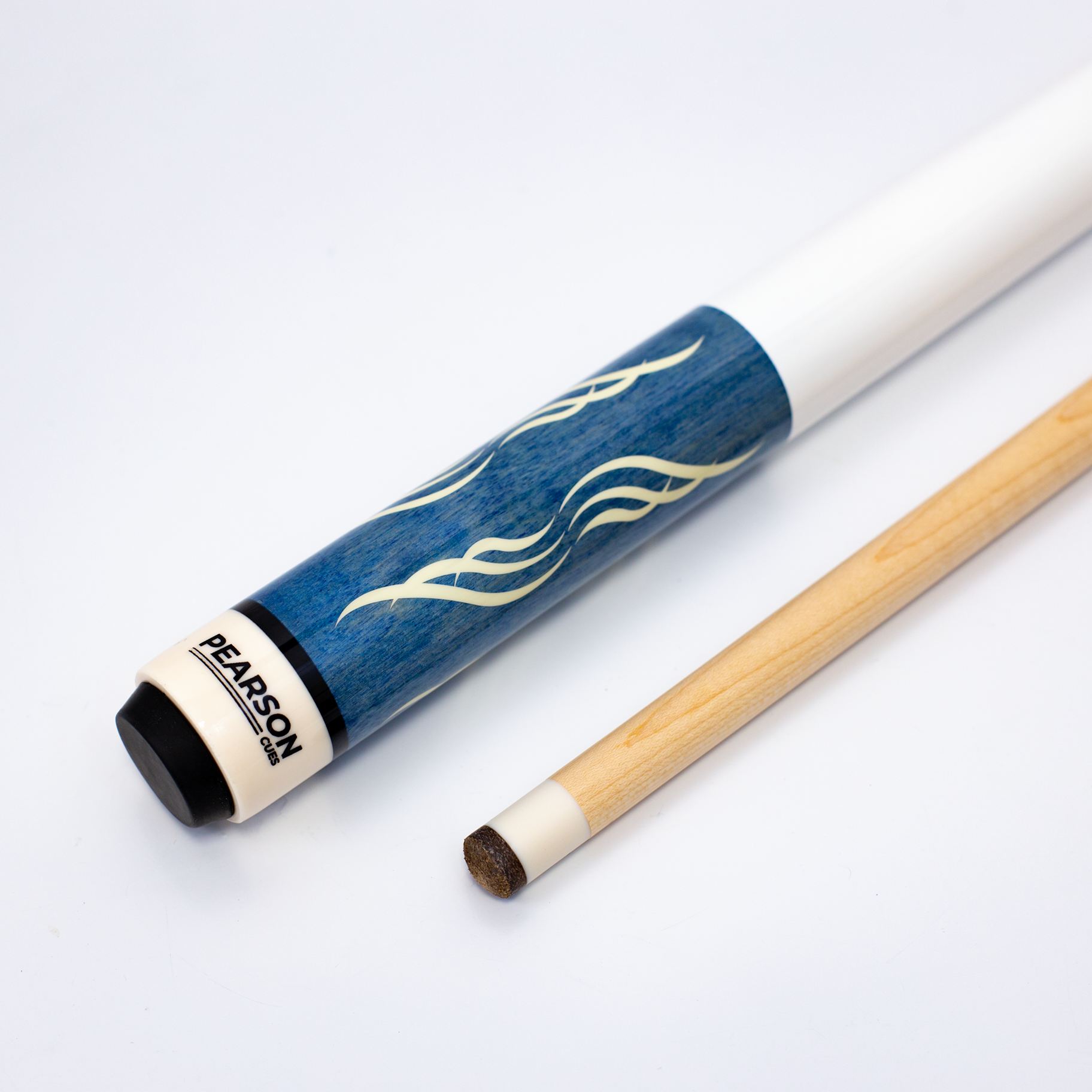 PEARSON POOL CUE PK SERIES - CARBON CLEAR SHAFT BLUE WITH WHITE HANDLE 11.8MM 19OZ