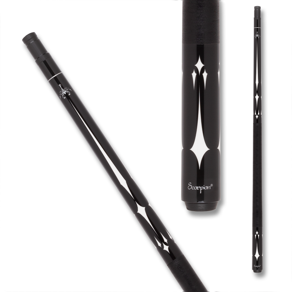 SCORPION POOL CUE SW11 DIAMONDS BLACK AND WHITE WRAP 12MM 19OZ