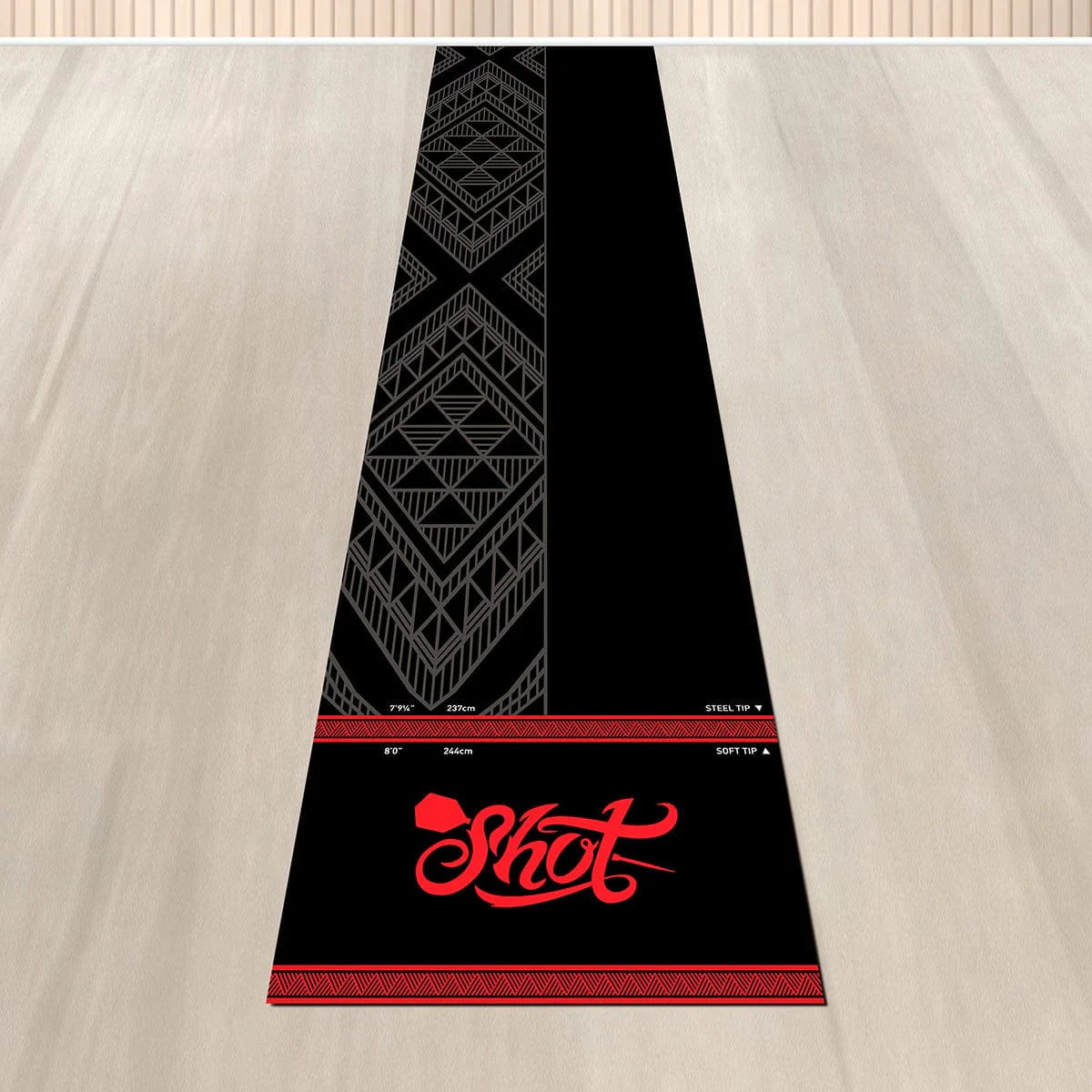 TAPIS DE JEU FLÉCHETTES SHOT 1M DE LONGUEUR X 3M LARGEUR NOIR ET ROUGE