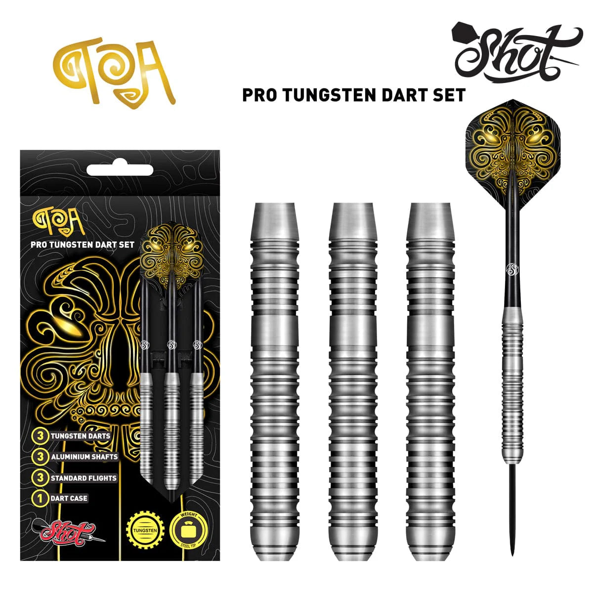 SHOT TOA STEEL TIP DART SET - 70% TUNGSTEN BARRELS