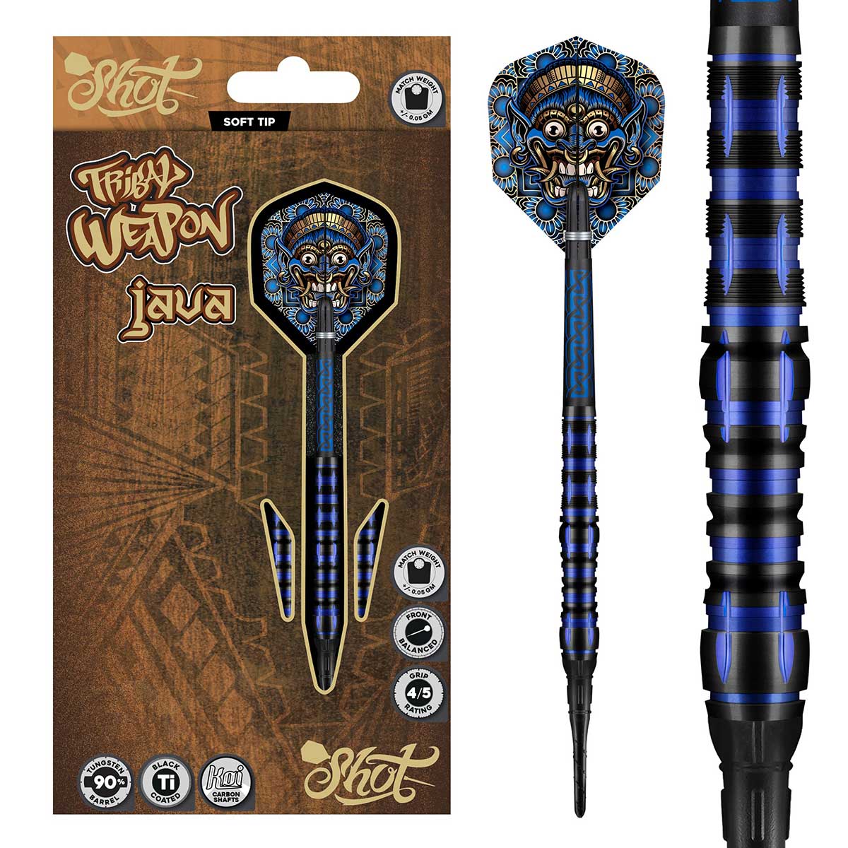 SHOT TRIBAL WEAPON JAVA SOFT TIP DART SET - 90% TUNGSTEN BARRELS