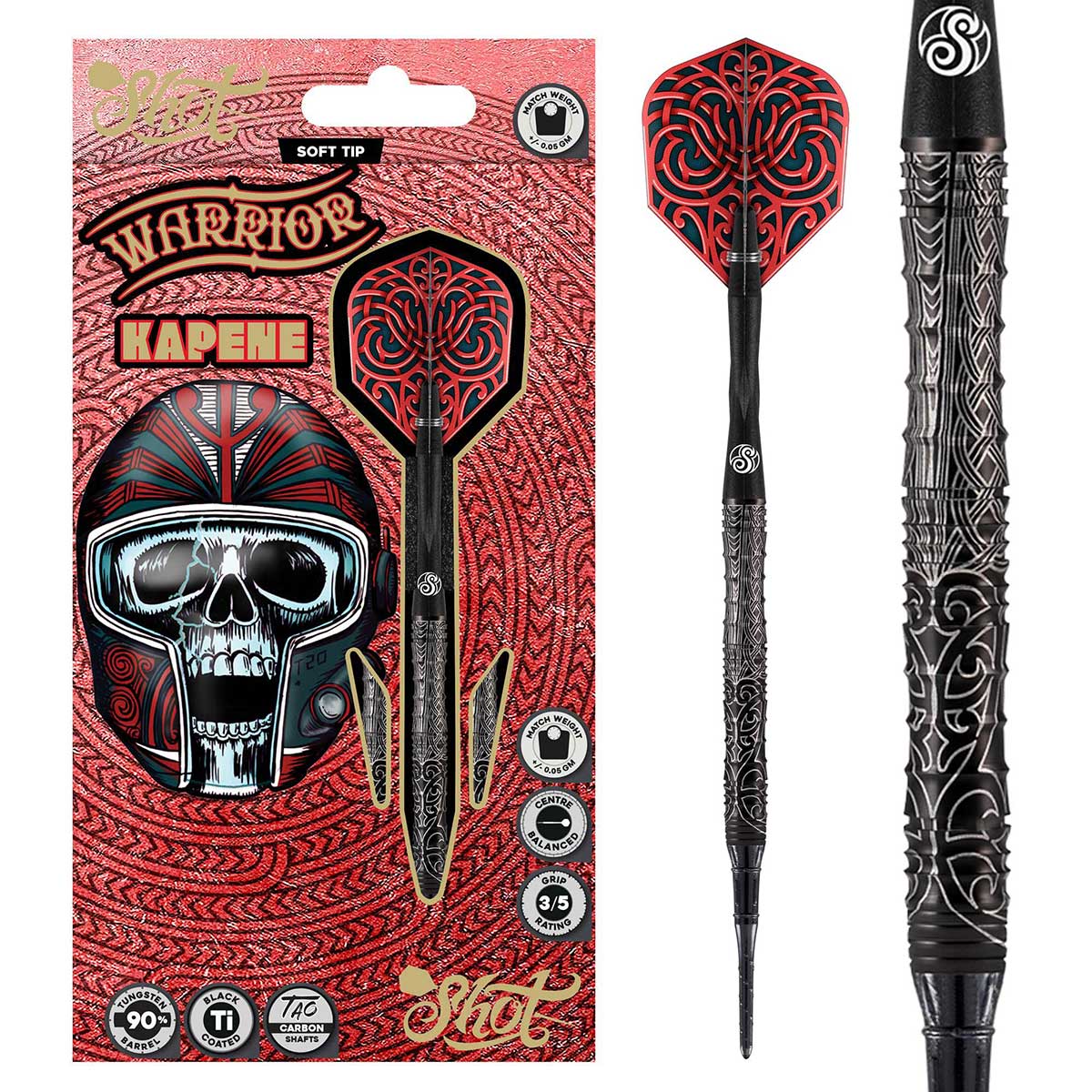 SHOT WARRIOR KAPENE SOFT TIP DART SET - 90% TUNGSTEN BARRELS