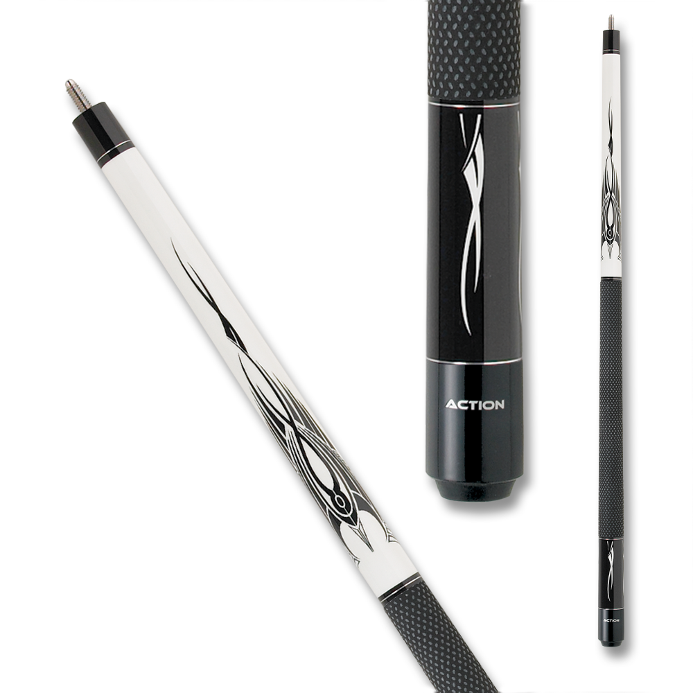 ACTION POOL CUE BW02 TEC-RELON WRAP BLACK AND WHITE 13MM 19OZ