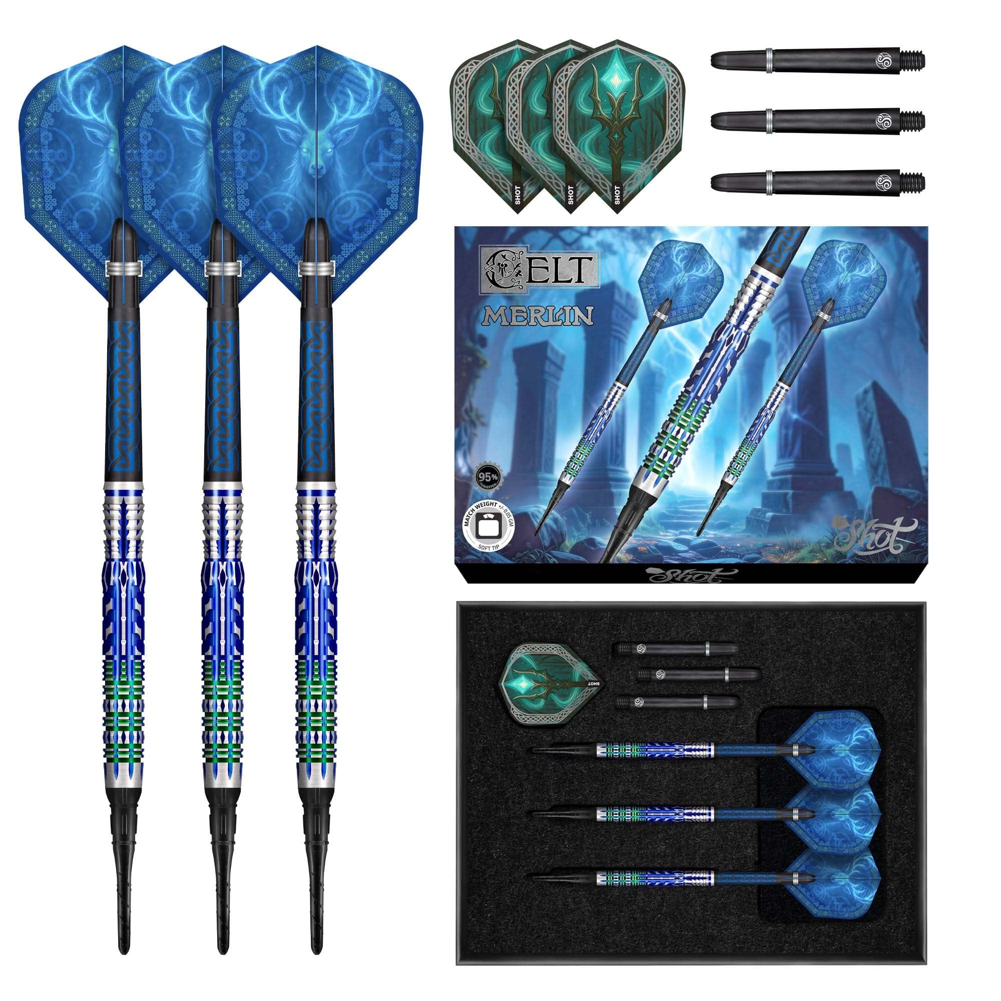 SHOT CELT MERLIN SOFT TIP DART SET - 95% TUNGSTEN BARRELS