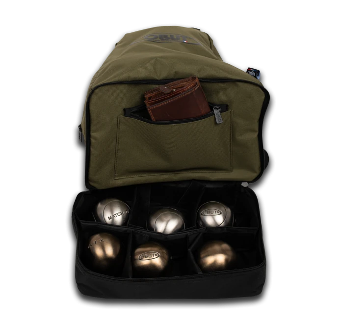 BOCCE BACKPACK OBUT UP TO 6 BALLS BLACK AND KAKI