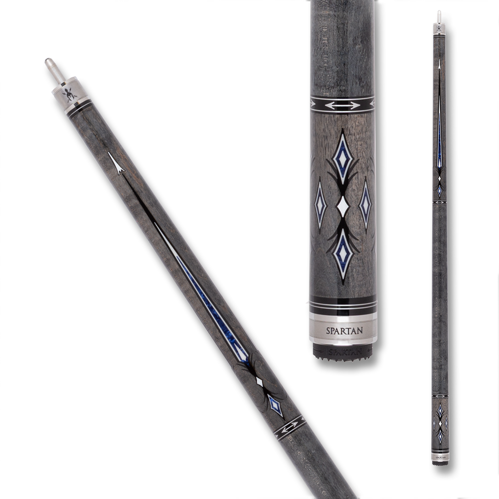 SPARTAN POOL CUE NO WRAP GREY AND BLUE 12.75MM 19OZ