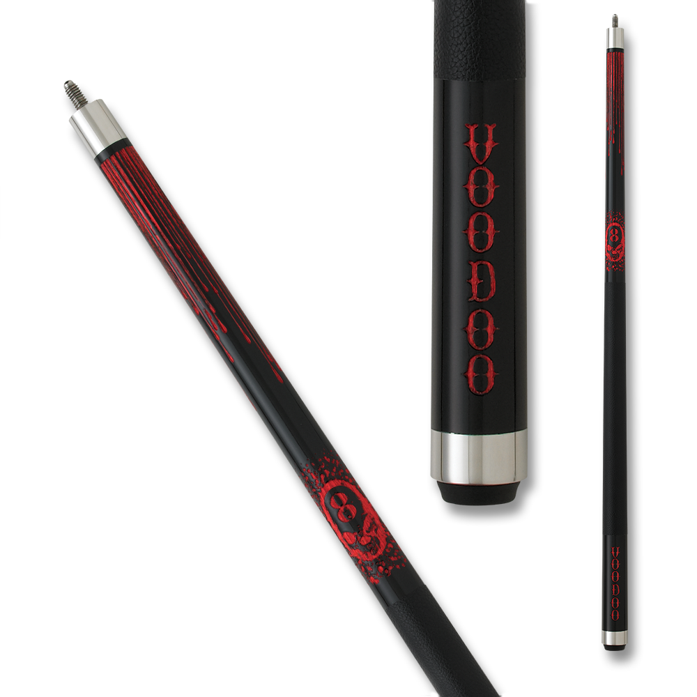 VOODOO POOL CUE VOD21 8 SKULL BLOOD WRAP BLACK AND RED 13MM 19OZ