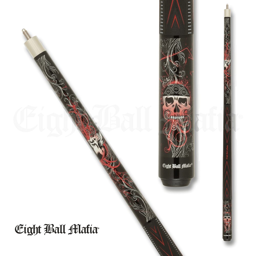 ACTION EIGHT BALL MAFIA EBM28 CUE BLACK & RED SPORT GRIP WRAP 13MM 19OZ